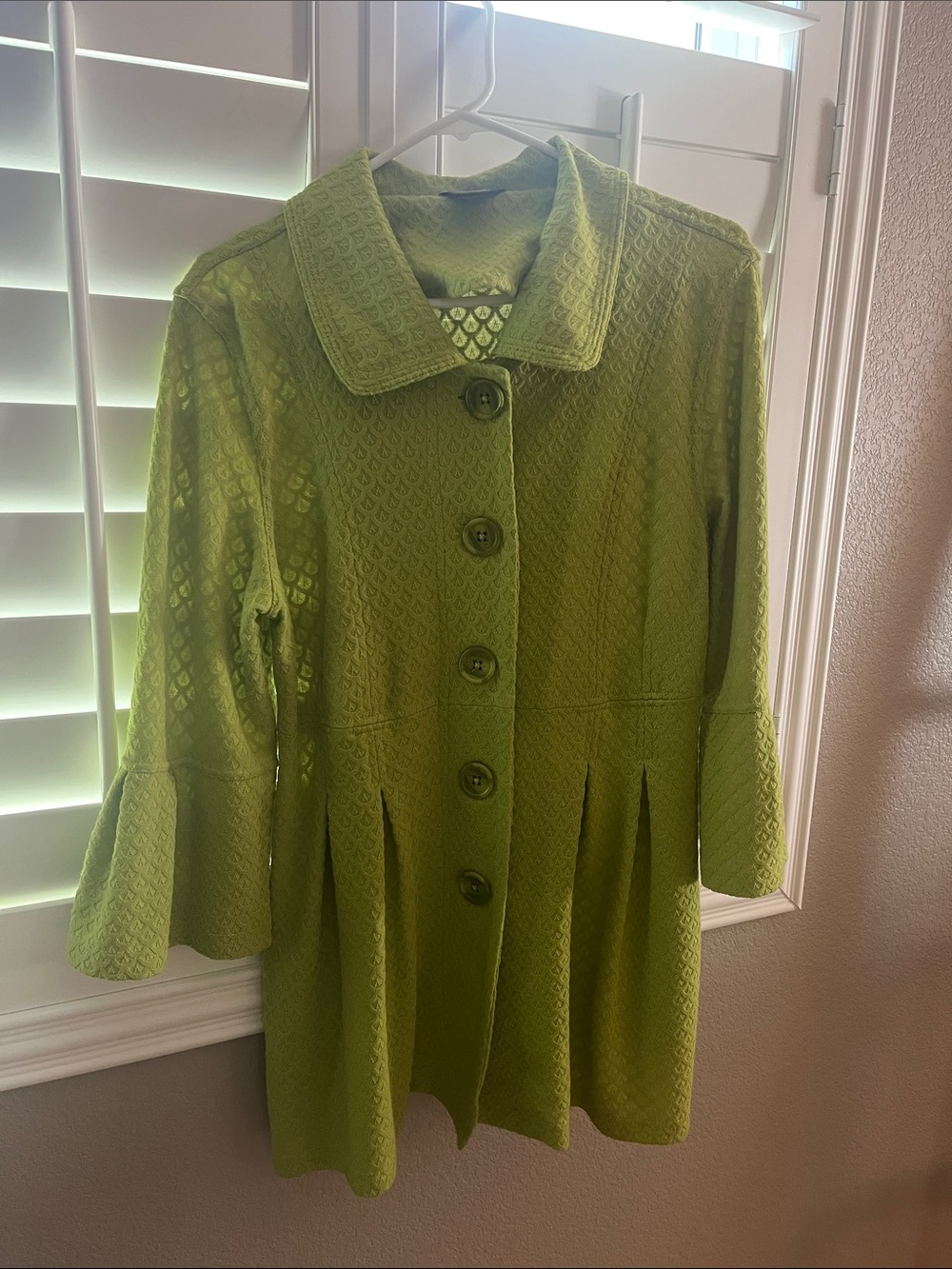 Multiples Bright Lime Green Textured Button-Front Trench Coat